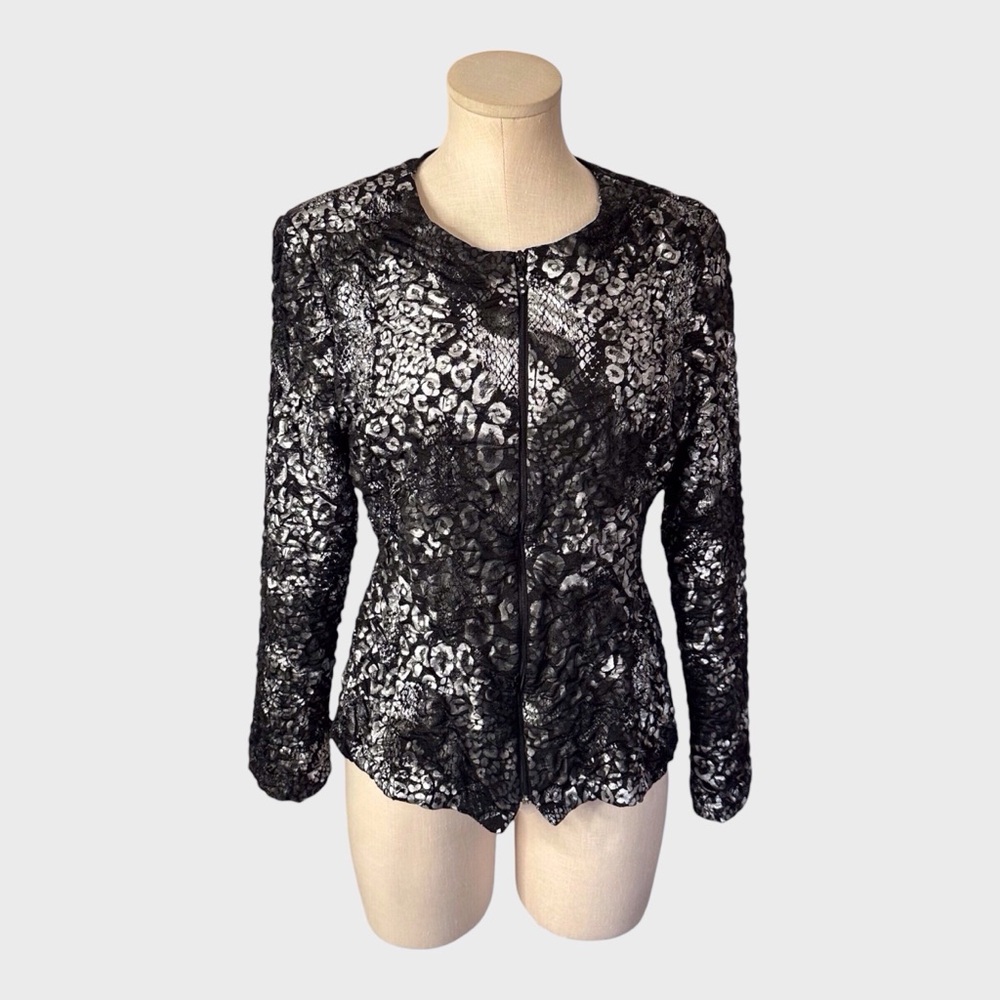 Crystal‎ Metallic Textured Zip Front Fitted Jacket